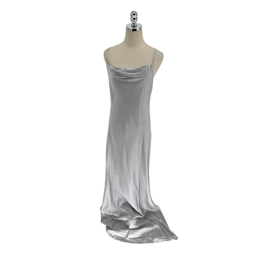 Show Me Your Mumu Tuscany Maxi Slip Dress Women's Size Medium Silver Satin Gown